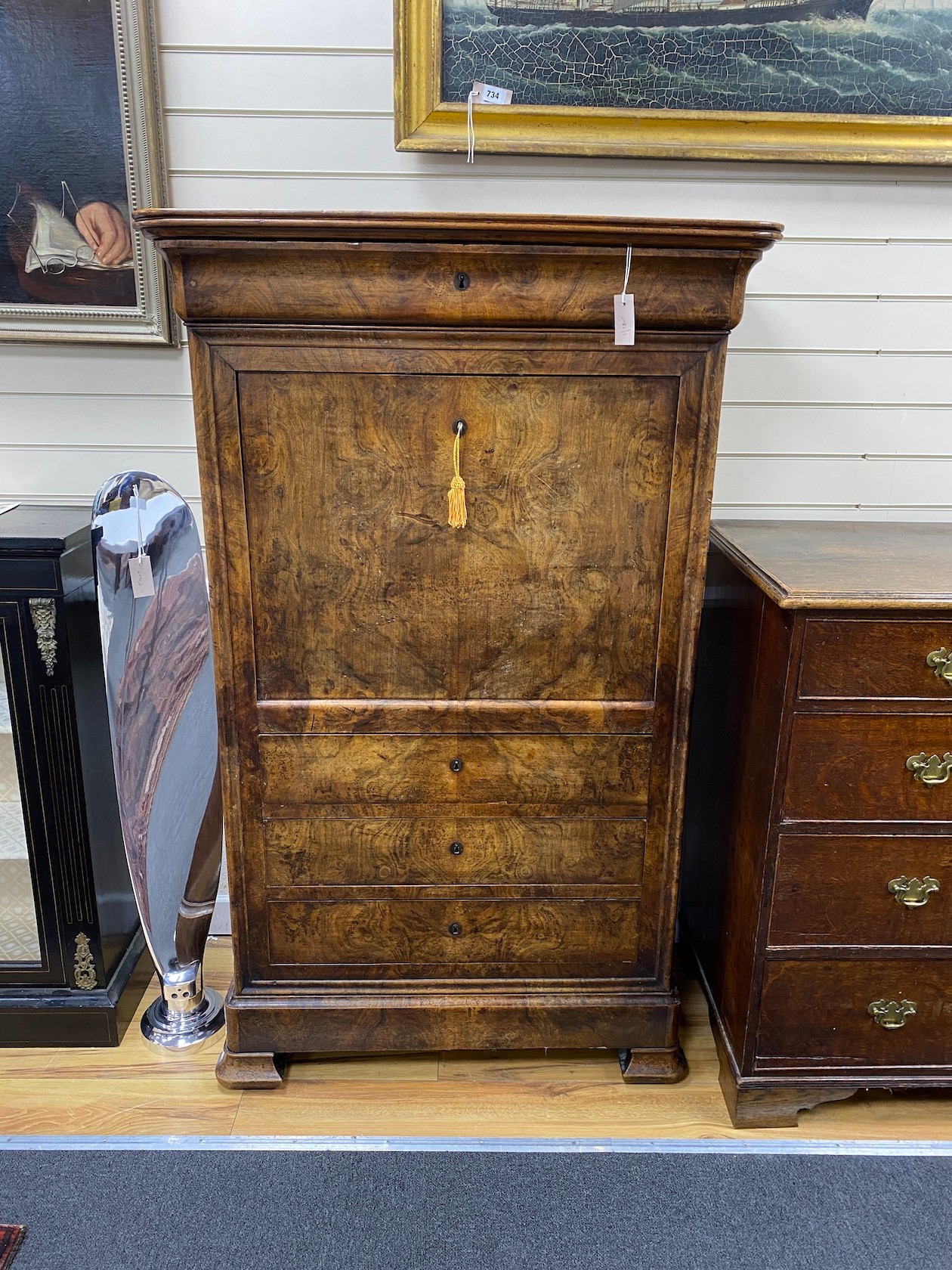 A 19th century French walnut secretaire a abbatant, width 95cm, depth 43cm, height 154cm